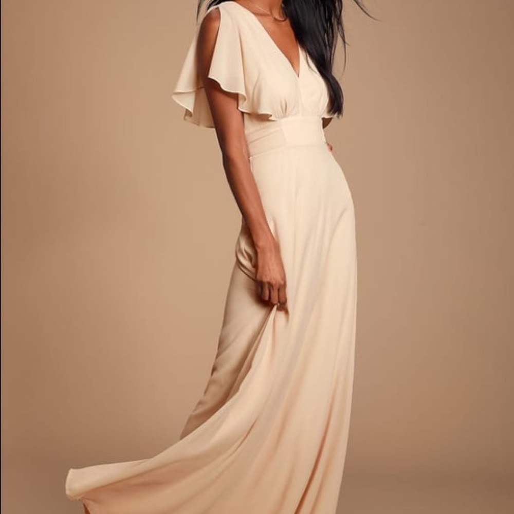 NWT Dearly Loved Cream Flutter Sleeve Maxi Dress